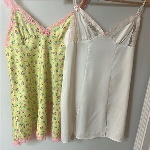 Betsey Johnson Yellow and White Chemise Set with Lace Trim